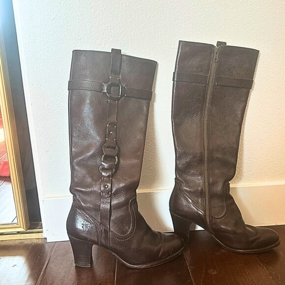 Frye Fiona Leather Boots Womens 8.5 B Tall Knee High Zip Brown 77170 - Picture 3 of 4